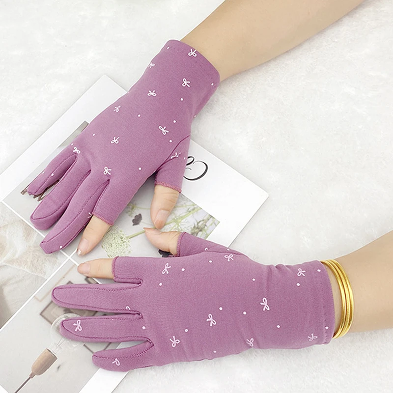 

1 Pair Women Winter Spandex Gloves Thick Warm Non-Slip Two Fingers Exposed Mittens High Elasticity Cold Proof Working Gloves