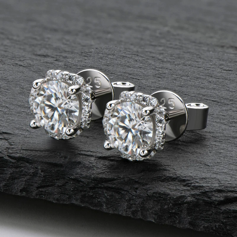 

IOGOU Real 0.5ct D Color Moissanite Diamond Stud Earrings Halo Trend 2022 For Women 925 Sterling Silver Engagement Jewelry Gifts