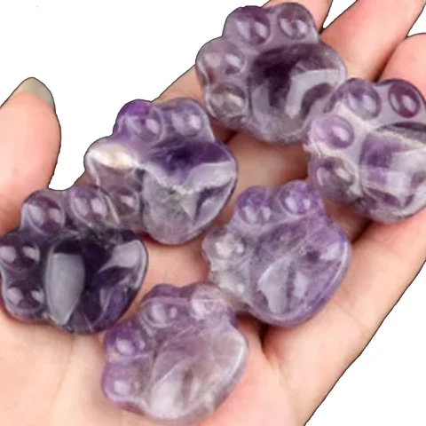 Энергетические камни с резьбой кошачья лапа, аметист, кварц, для дома