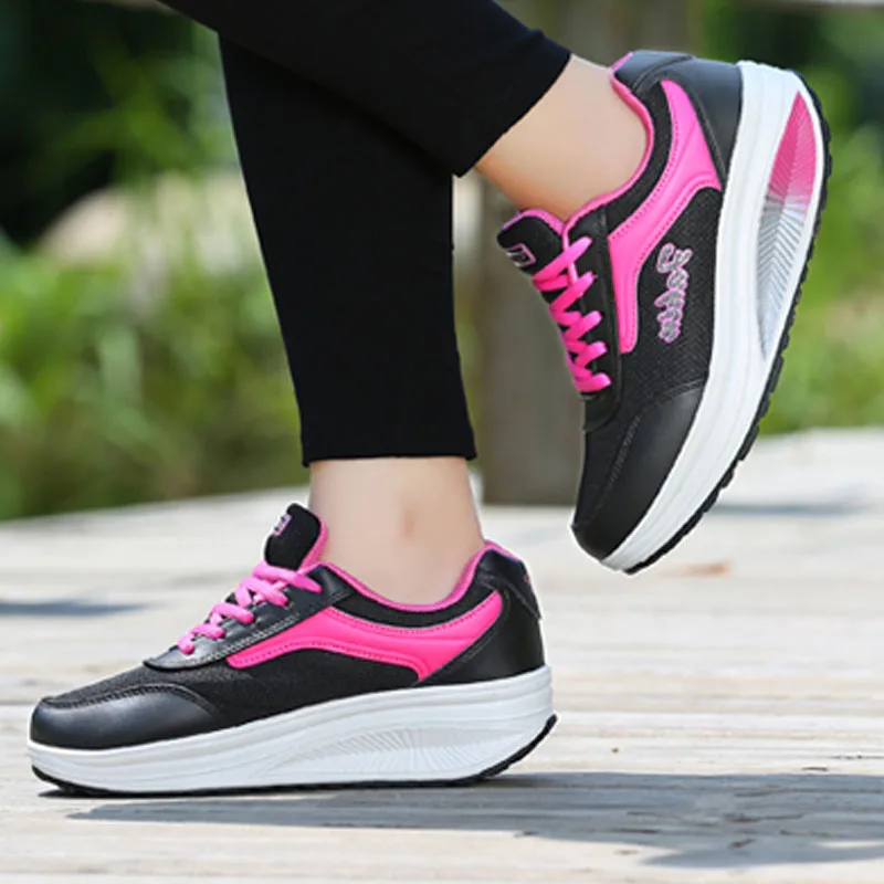 Lady Fashion Fitness Shoes Sport Breathable Shake Shoes Women Mesh Shoes Casual Platform Sneakers