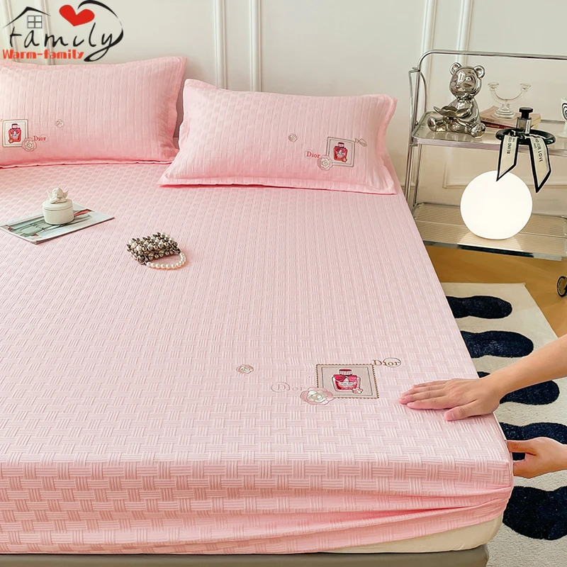 

New Class A Bubble Embroidered Fitted Bed Sheet Anti Mite Mattress Protector Cover with Elastic Band Dust-proof Queen King Size