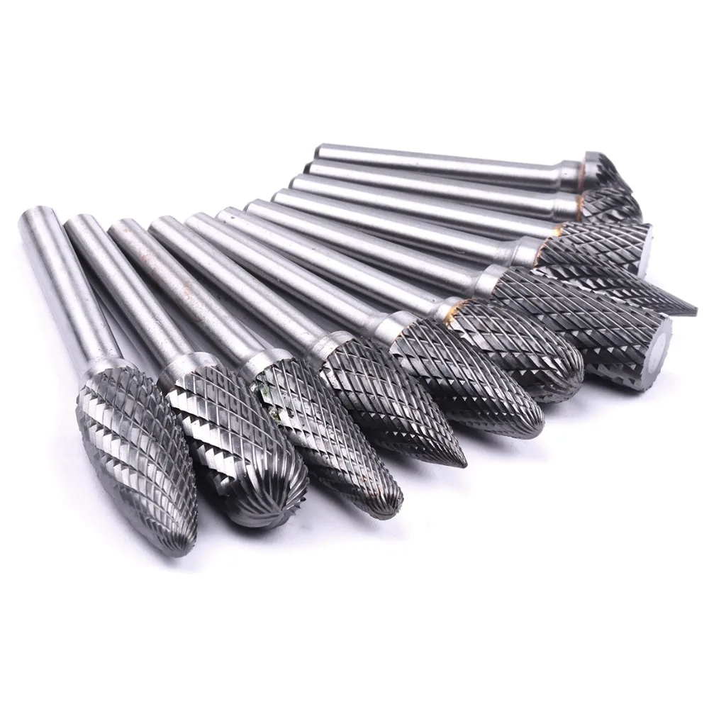 10pcs 6*12mm Blade Shank for Die Grinder Double cut Tungsten Carbide Rotary burr Set Metal Carving Drilling Polishing Bits