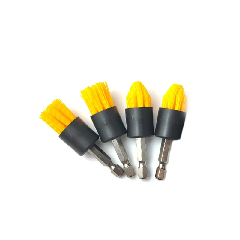 

4Piece Drill Brush Attachment Set All Purpose Detail Brush Attachments Yellow For Cordless Drill Tile & Grout Drill Brush Set