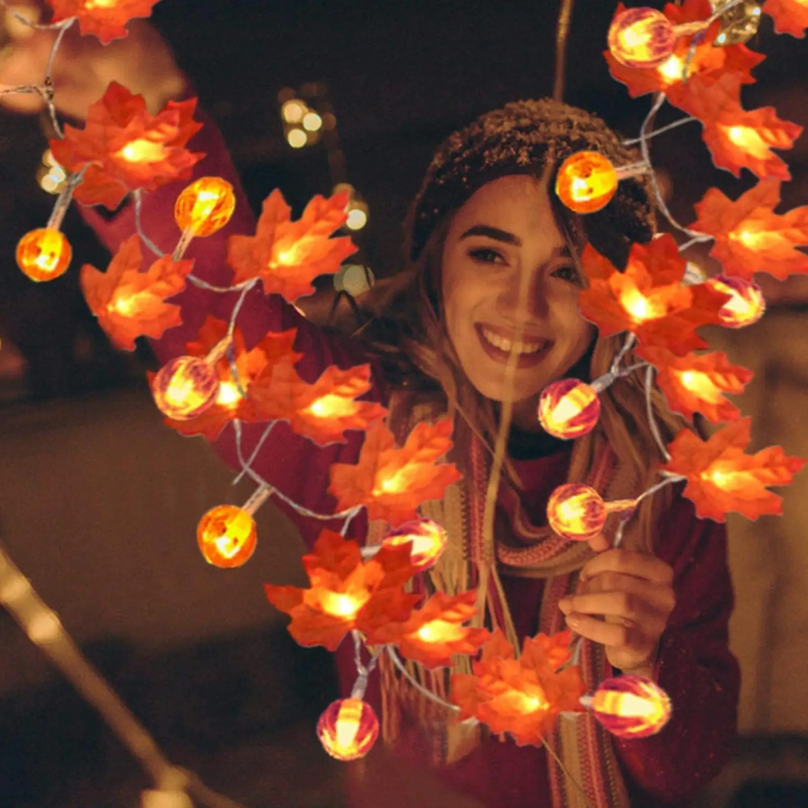 

Светодиодная гирлянда с кленовыми листьями и тыквой, 1,5-6 м