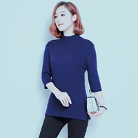 2021 new spring and autumn womens half turtleneck pullover three quarter sleeves solid color bottoming sweater