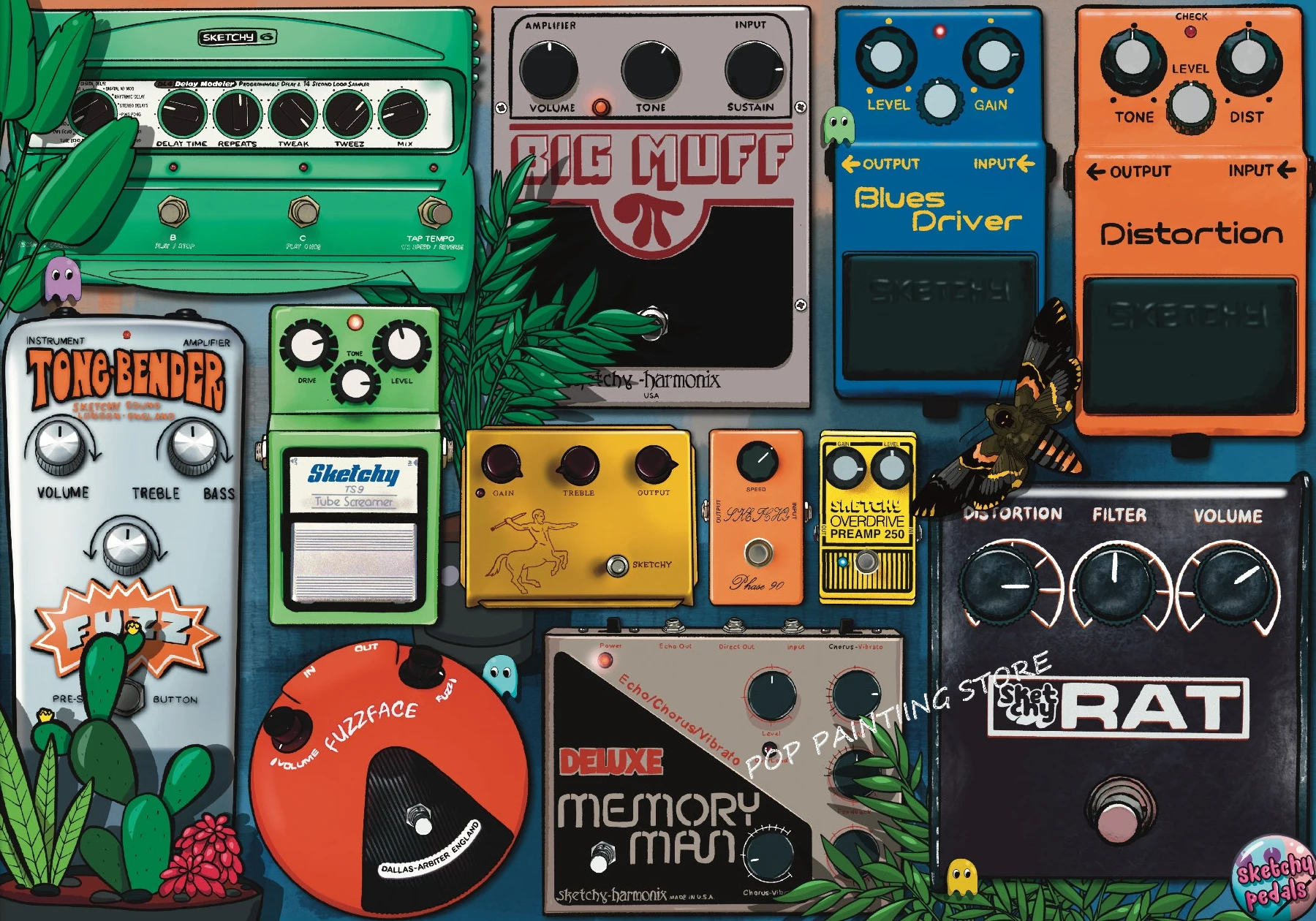 

Винтажная картина на холсте "Гитарные педали"