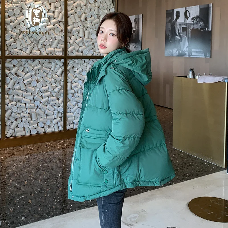 

2022 Winter New Korean Version Waist Down Padded Jacket Women's Mid-length Thickened Hooded Bread Coat