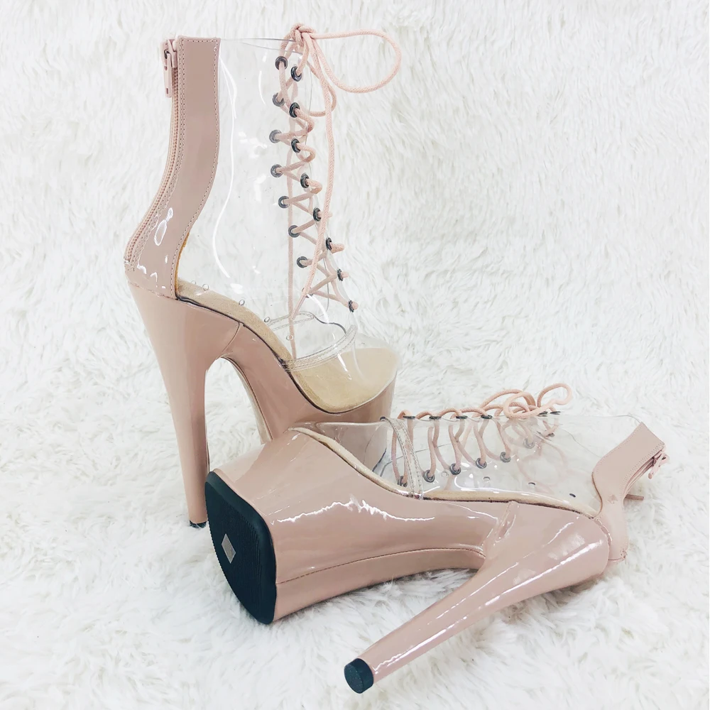 Leecabe 17CM/7inches ankle boots PVC with Patent  upper fashion   platform party  shoes Pole Dance boot