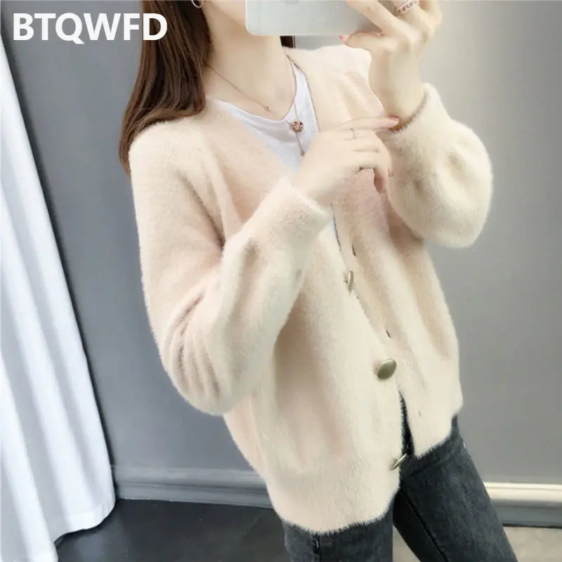 

Cardigans Sweaters Long Sleeve Women Knitted 2022 New Fashion Autumn Loose Coat Button V Neck Solid Color Female Clothing Tops
