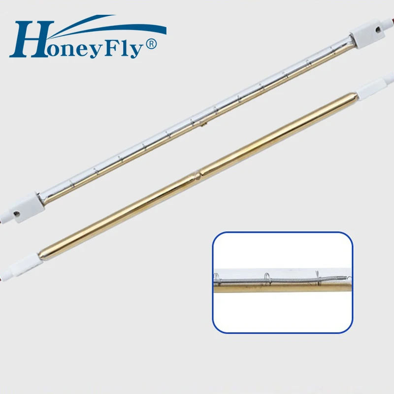 HoneyFly 10pcs Customized Half Coated IR Halogen Lamp 500-1500W 300-500mm 220V Gold Infrared Heater Tube Quartz Drying Painting
