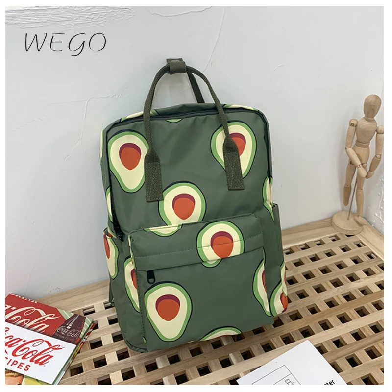 Милый женский рюкзак с фруктовым принтом, большой школьный рюкзак для девочек-подростков, женский рюкзак с авокадо, зеленая нейлоновая сумк...