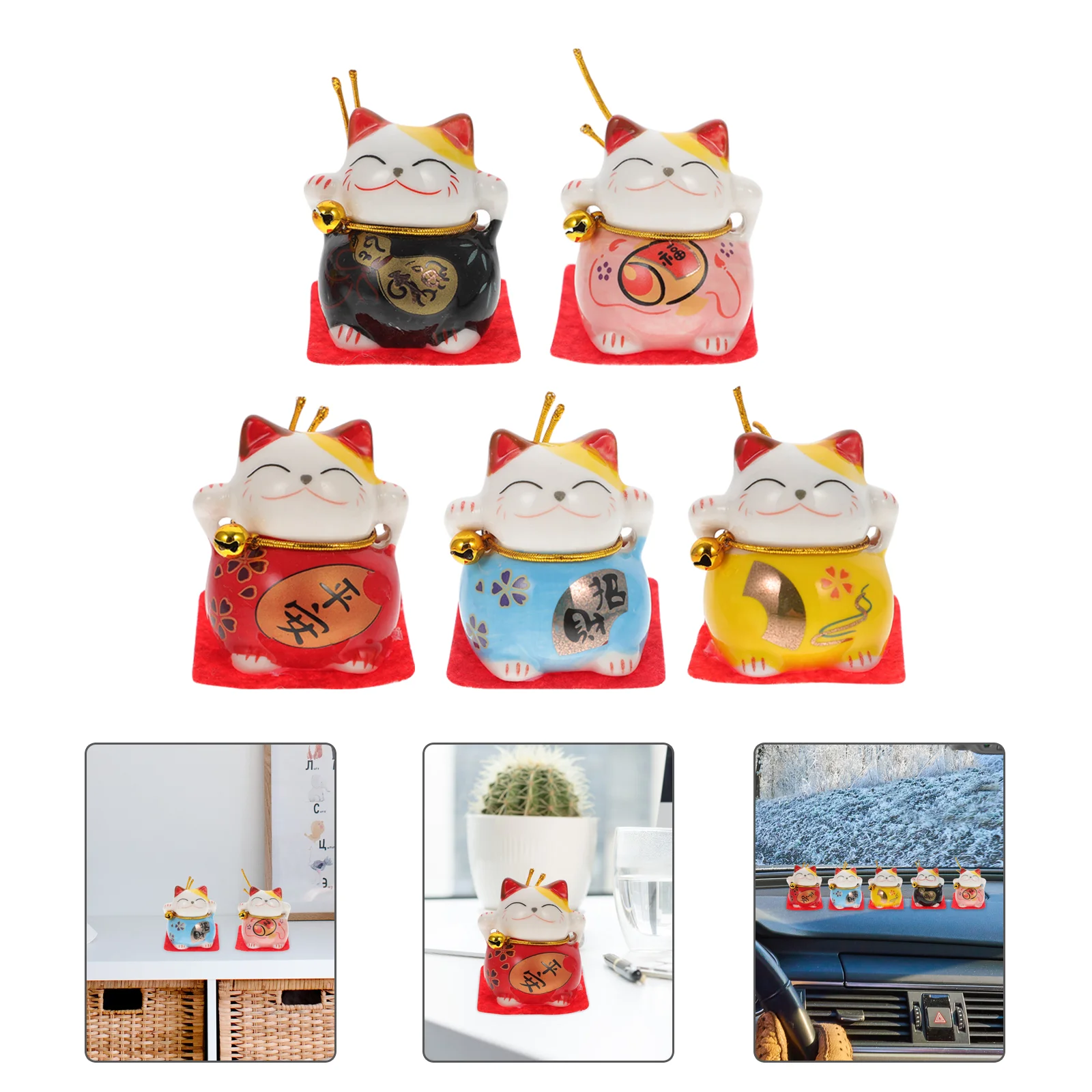 

5 Pcs Ornament Automotive Accessories Mascot Figurines Trinkets Household Decoration Porcelain Fortune Cloth