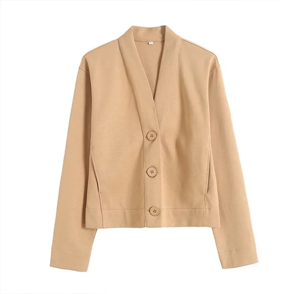

BER&OYS&ZA The new Fall/winter 2022 women's fashion V-neck single breasted 100% cotton long-sleeved jacket in solid color