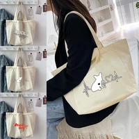 womens shopping organizer bags 2022 canvas new style food printed shoulder bags reusable casual handbag tote bags