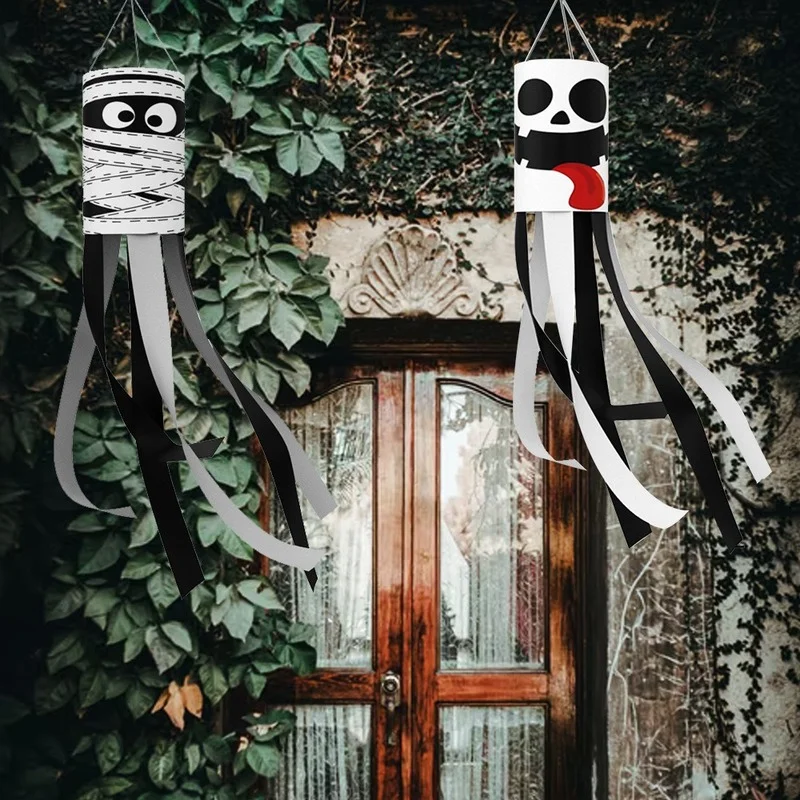 New Halloween Ghost Outfit Outdoor Decorations Ghost Wind Tube Flag Party Decoration Supplies Props Ghost Wind Tube Flag