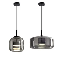 New Minimalist Smoke Gray Glass Lustre Pendant Lights Nordic Black Restaurant Hanging Light Simple Bedroom Bedside Led Lighting