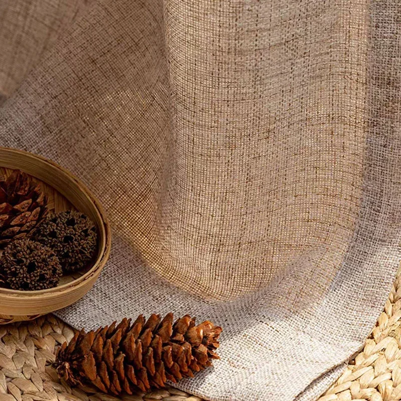 Бежевый прозрачный карниз из искусственного льна текстурированный