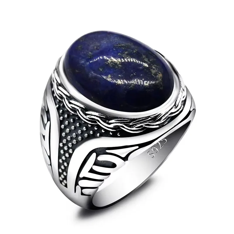 Кольцо ручной работы из стерлингового серебра S925 пробы с натуральным Лазуритом