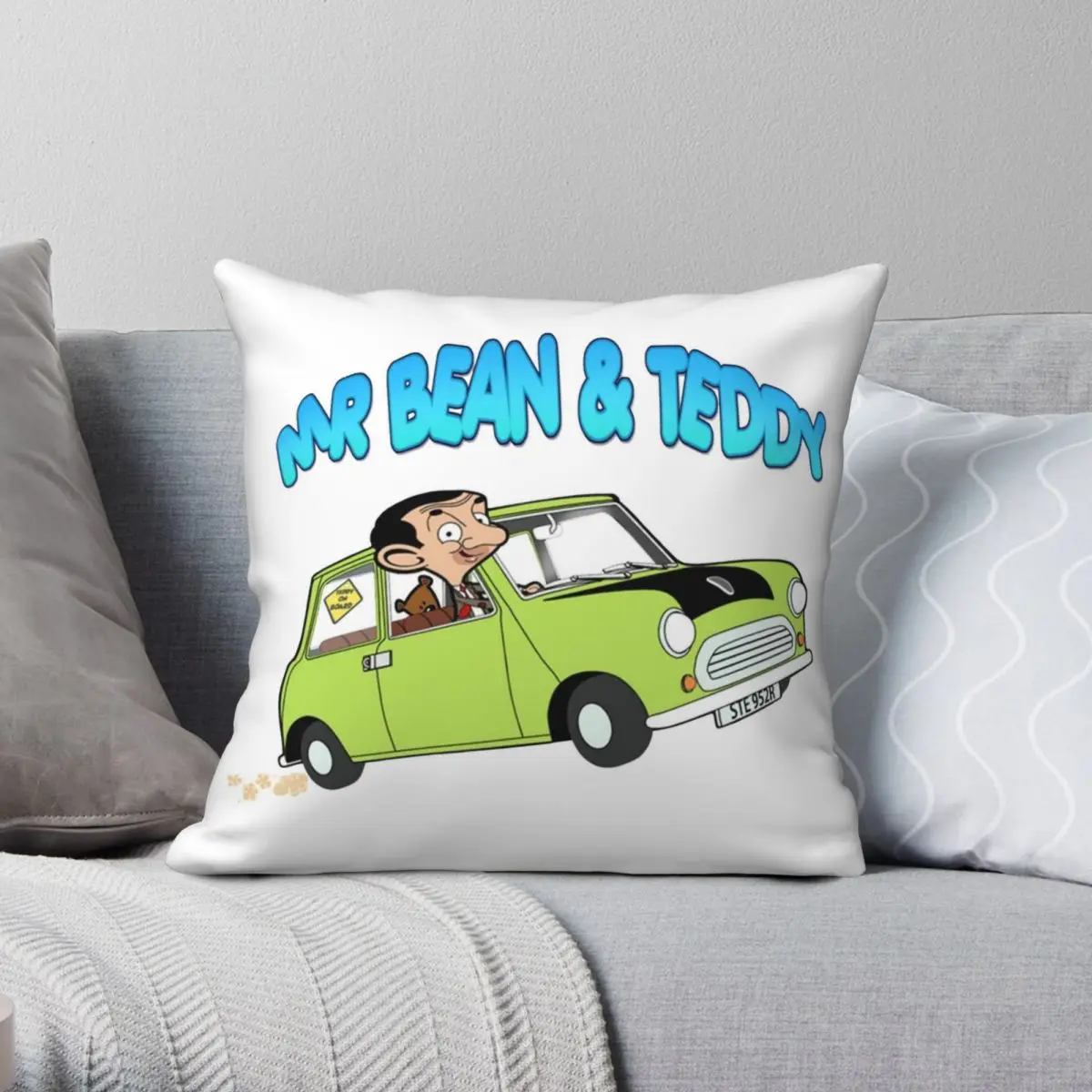 Mr Bean And Teddy Pillowcase Polyester Linen Velvet Creative Zip Decor Sofa Seater Cushion Cover