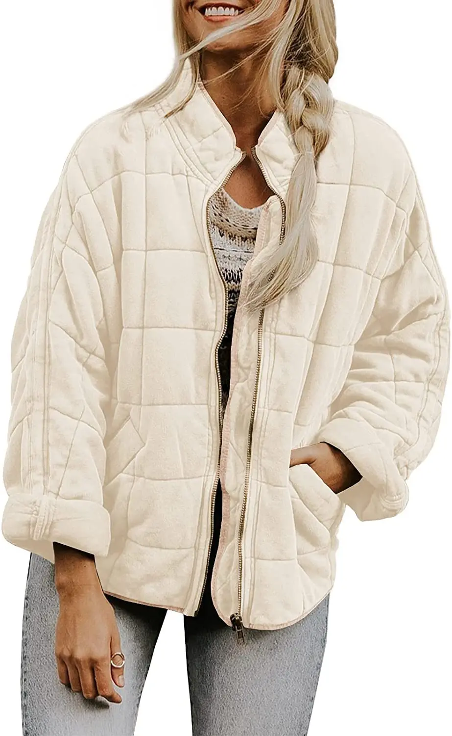 2022 Autumn and Winter Solid Color Stand Collar Cotton Coat Women's Coat New Straight Pocket Long-sleeved Jacket Top Women