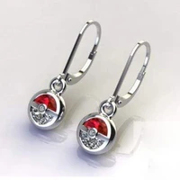 new trendy silver plated anime pokemon ball drop earrings for women shine white red cz stone inlay fashion jewelry party gift