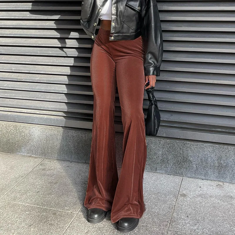 Autumn New 2022 Solid Color Velvet Elastic High Waist Slim Casual Trousers Women's Fashion Trousers Pants Women