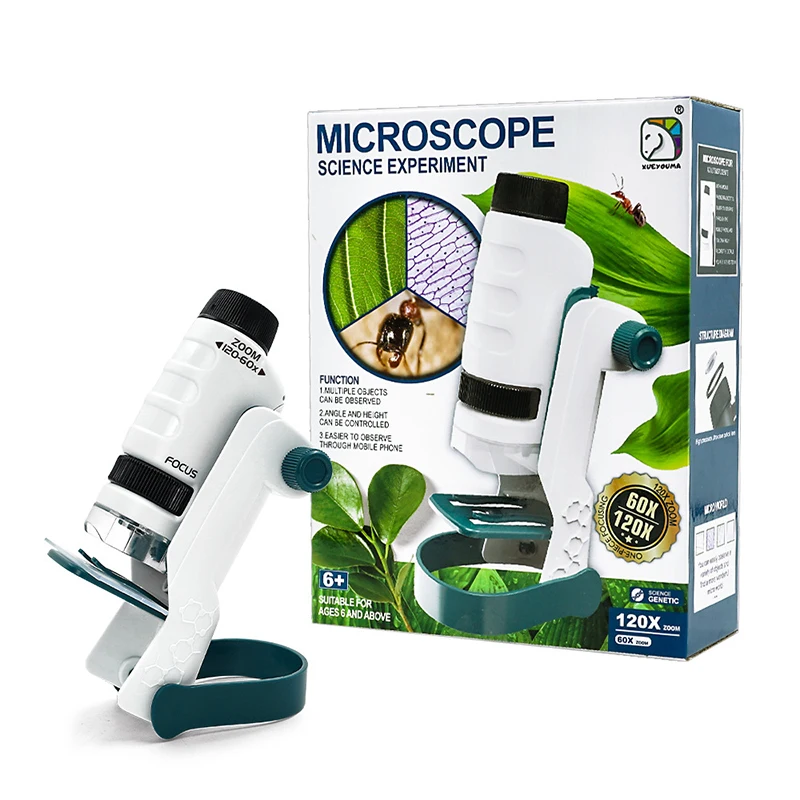 Портативный ручной микроскоп со светодиодной лампой карманный Биологический