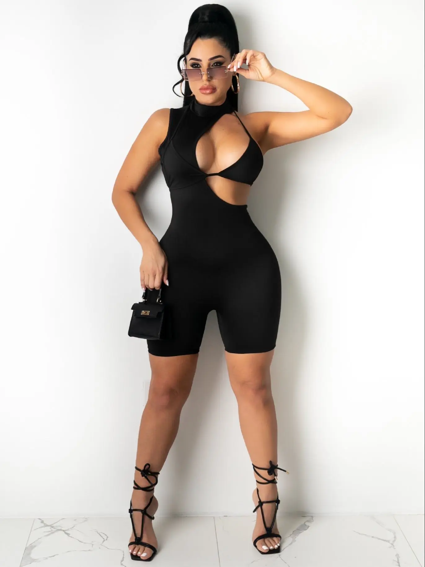 Fashionable Sexy Women's Jumpsuit Wrap Chest Solid Color Bodysuit  Sleeveless Back with Invisible Zipper Party Cutout Womenswear