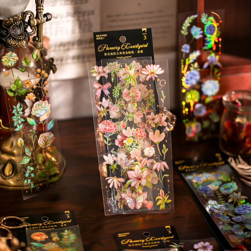 

Gilding Flower Stickers Aesthetic Diy Label Decoration Scrapbook Material Accessories Diary Album Stationery Stickers