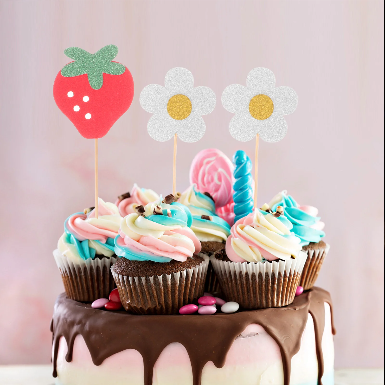 

Strawberry Theme Party Cupcake Picks Cake Flower Cupcake Topper Baby Shower Decorations Toppers Strawberry Theme Party Cupcake