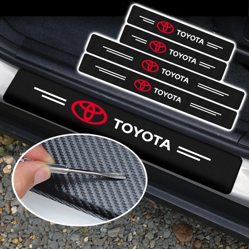 

4 pcs Car Door Threshold Stickers Carbon Fiber Protect Decors Auto Sills Decals for Toyota Corolla Rav4 Camry Yaris CHR Avensis