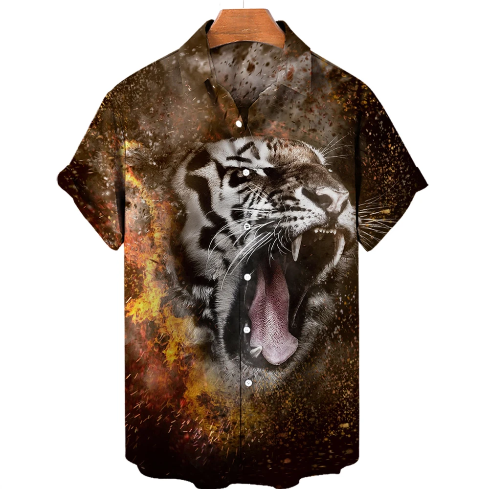 Men's 3D printed short-sleeved T-shirt, tiger printed shirt, Harajuku, super beast, animation, 2023 new men's top