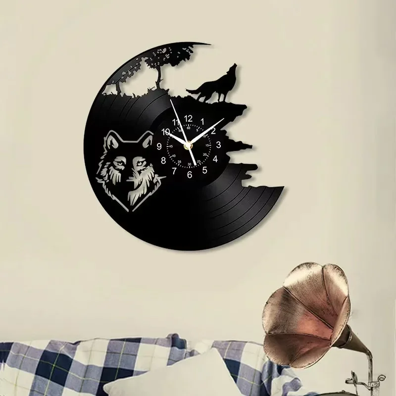 Лесной рев волк виниловые настенные часы дух художественное украшение