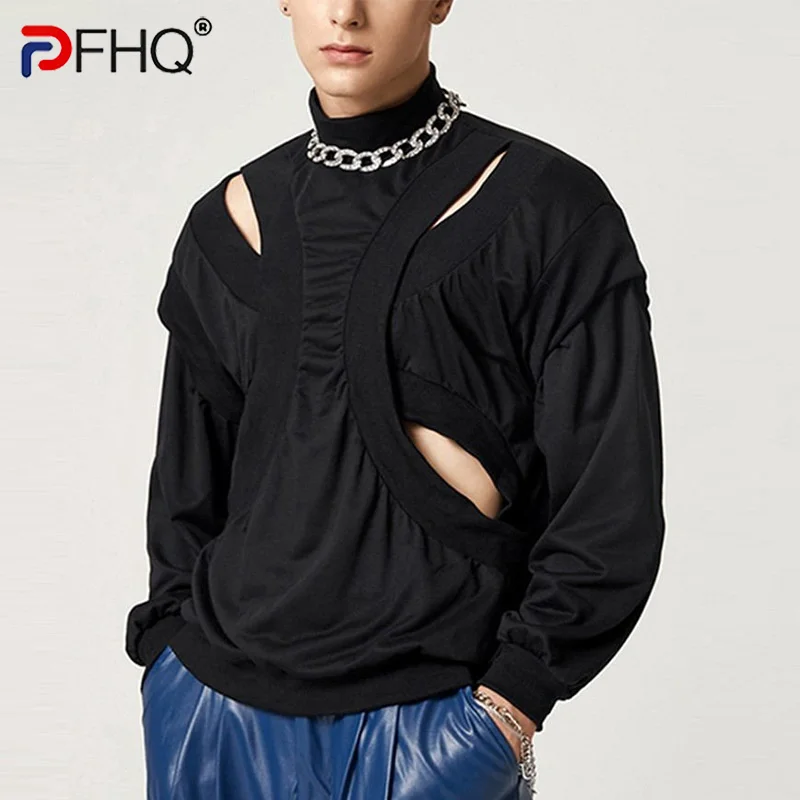 

PFHQ 2023 Autumn Luxury Trendy Elegant Long Sleeve T-shirt Designer Men's Loose Personality Sweater Casual Tops Original Clothes