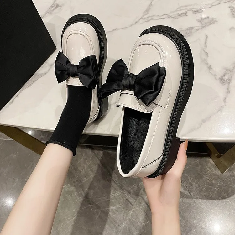 

Повседневная женская обувь, женская обувь, Осенние оксфорды с круглым носком, платье в британском стиле с бантом, осенняя кожаная бабочка, н...