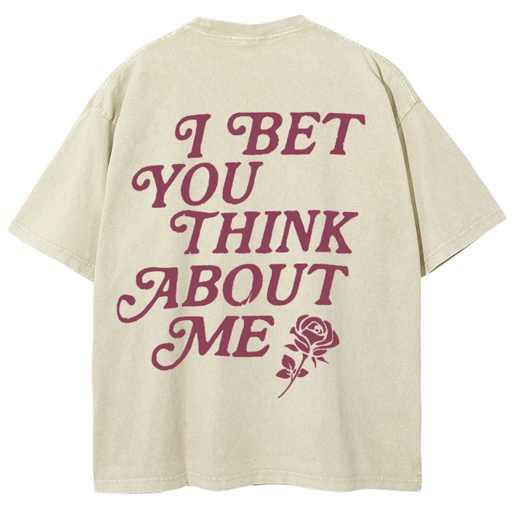 Футболка с принтом букв розы линии ручной росписи выстиранный джинсовый