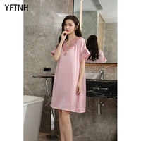 yftnh sleepwear for women nightgown dresses v neck soft thin silk short sleeve sleep shirt for ladies sexy pajama nightdress