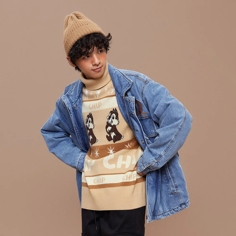 Metersbonwe Mmen's Casual Pure Cotton Woven Denim Coats Winter Casual  Cotton-Padded Jacket Male Warm Short Loose Denim Jackets