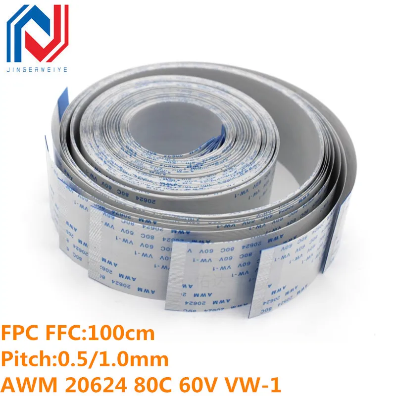 

0.5/1.0mm Pitch 1000mm 100CM FPC FFC Flexible Flat Cable AWM 20624 80C 60V VW-1 Ribbon Wire 4/6/8/10/12/14/16/20/26/30/40/50/60P