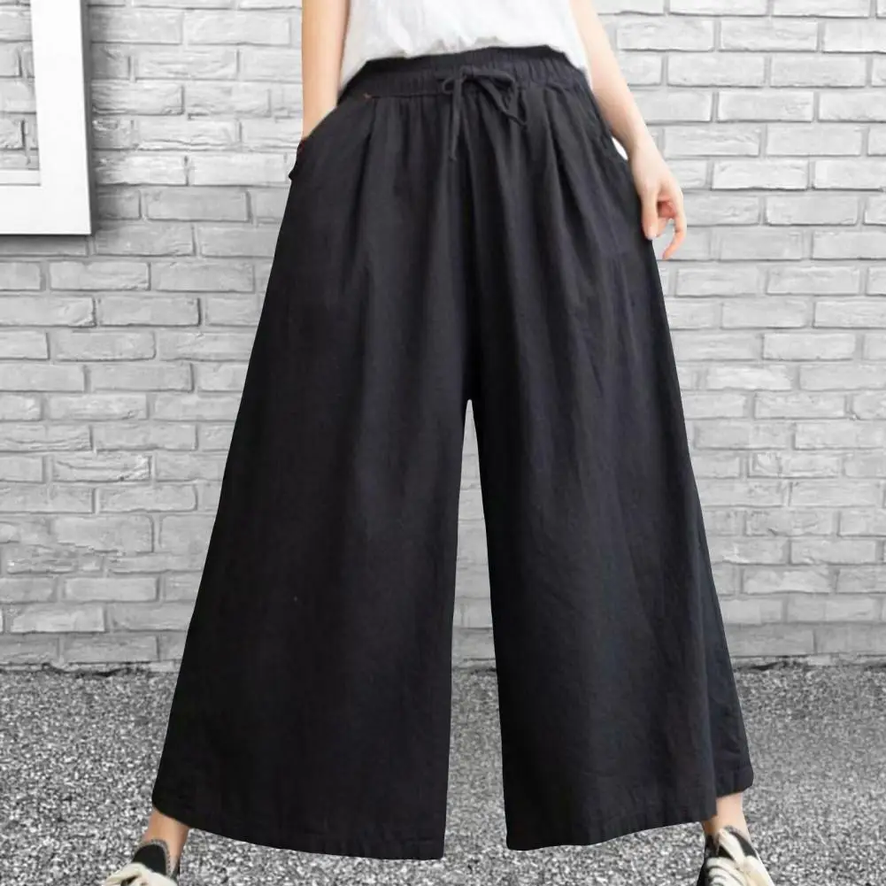 

Classic Casual Straight Oversized Wide Leg Cropped Trousers Ninth-Length Simple Sweatpants High-Waist Female Clothing