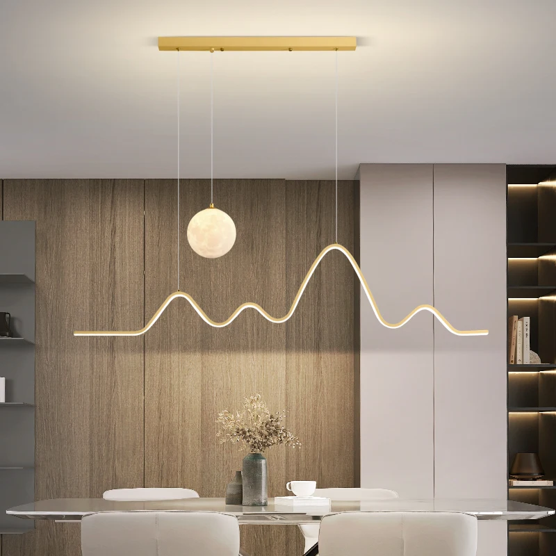 

Modern Moon Pendant Light Minimalist Creative Geometric LED Planet Dining Room Hanging Lamps Nordic Art Design Bar Lighting