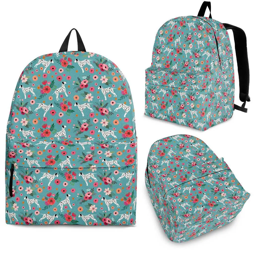 

YIKELUO Tropical Plant Hibiscus Spotted Dog Design Brand Durable Backpack For College Students Laptop Game Book Bag Knapsack