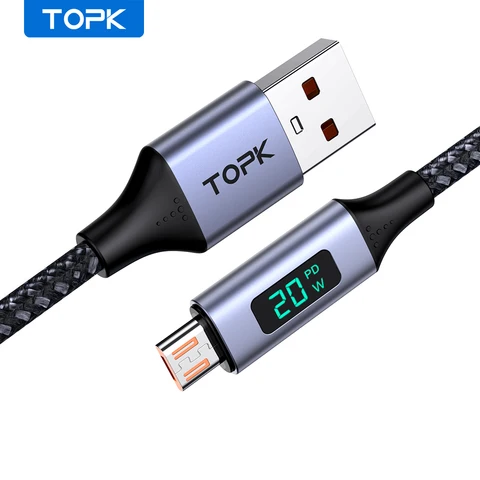 TOPK напряжение и ток дисплей USB Тип C кабель для iPhone зарядное устройство микро USB кабель Быстрая зарядка кабель Тип C для Xiaomi 13 pro