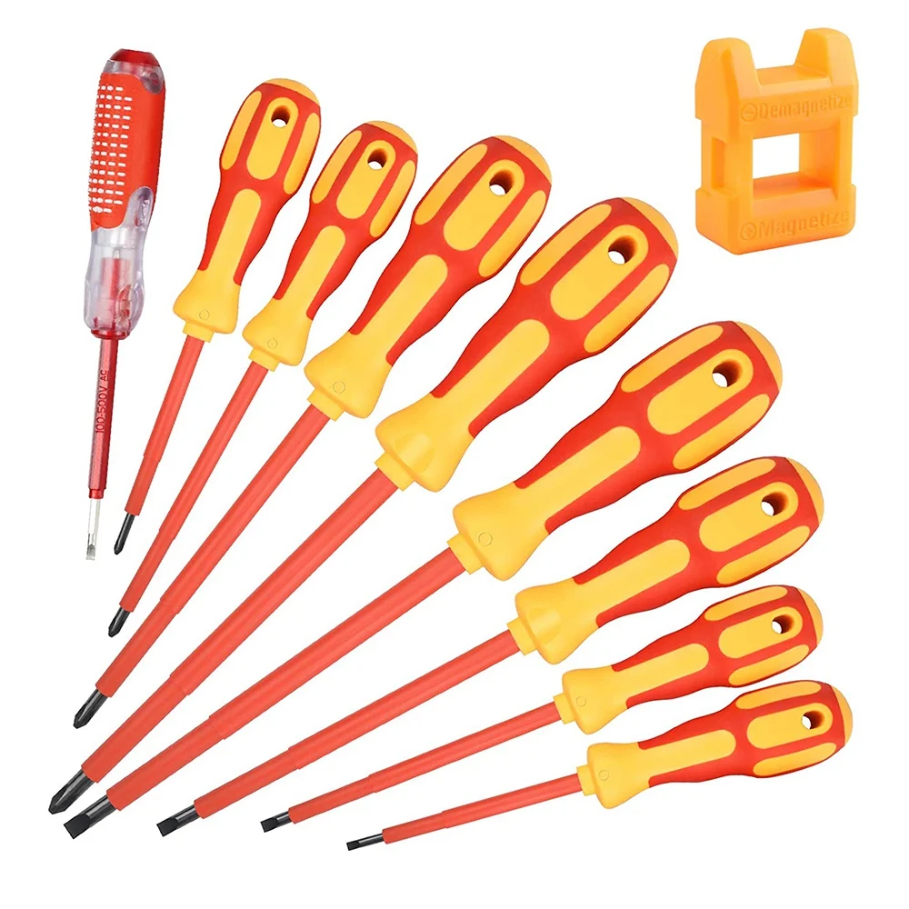 

9 Piece 1000V Insulated Electrician Screwdrivers Set with Magnetic Tips and 1 Test Pen Electrical Screwdriver Set