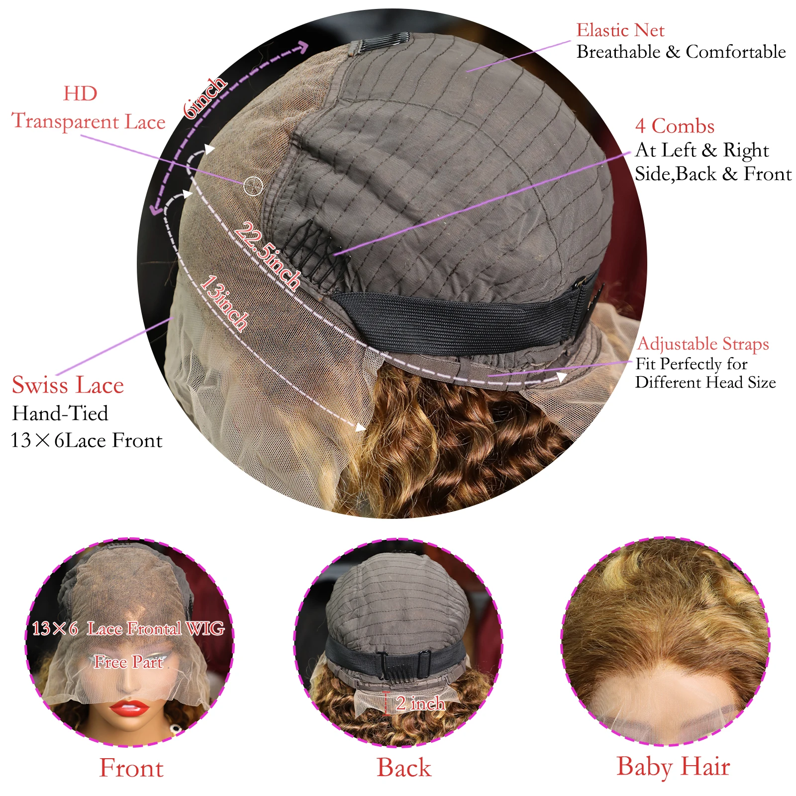 427 Ombre Highlight Human Hair Wig Deep Wave 13x4 13x6 Парик фронтальной части шнурка 200% Плотность Предварительно выщипанный Ombre Медовый Блондин Коричневый Парик (art.: 3920d32cb01ea) - 3920d32cb01ea