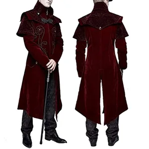 Imported Men's Medieval Steampunk Castle Vampire Devil Red Coat Cosplay Costume Middle Ages Victorian Nobles 