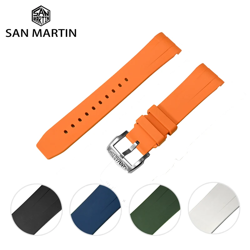 

Резиновый ремешок San Martin 20 мм с изогнутыми звеньями, запчасти для часов, водонепроницаемый ремешок для часов серии BB58 и BB GMT, аксессуары для часов