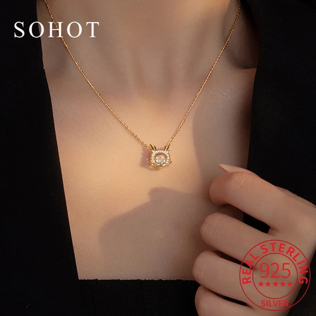 

Real 925 Sterling Silver Zircon Cute Animal Chains Necklaces for Women Party Minimalist Fine Jewelry Light Luxury Accessories