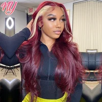 99J Burgundy Body Wave Stripe Blonde HD Lace Front Human Hair Wigs For Women 13X4 Highlight Wig Red Wine Blonde Colored Wig