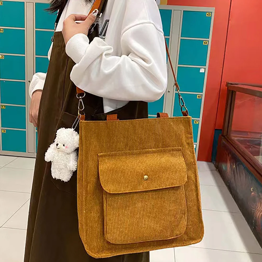 

Shopping Shoulder Bags Corduroy Large Small Girls Handbags Accessories Bear and Frog Tote Crossbody 2023 Eco Organizer Women Bag